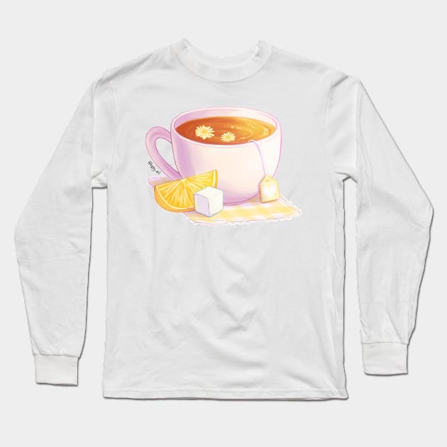 Chamomile Tea Long Sleeve T-Shirt by Kippy Art